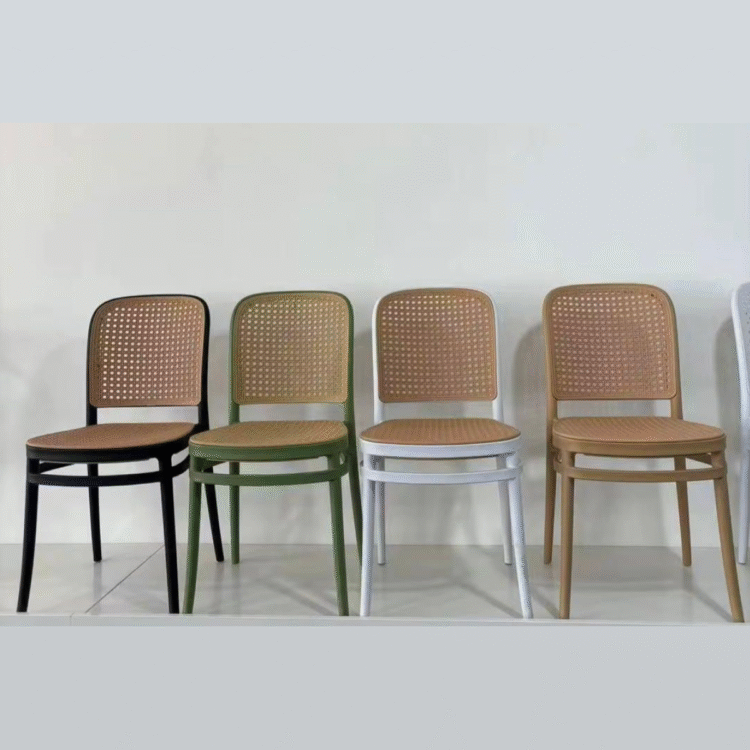 Group of Diva armless chairs arranged in four positions, showcasing traditional design and durable craftsmanship